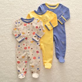 Baby Cotton-Wrapped Foot One-Piece Romper,Long-Sleeved Romper, Foot-Wrapped Climbing Suit (Option: as shown-C-6or9M)