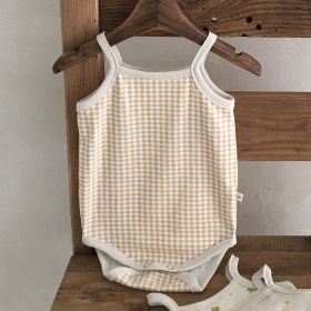 21 New Korean Version Of The Newborn Baby Soft Sling One-Piece Comfortable Romper Vest Triangle Bag Fart Clothes (Option: Lattice-66cm)