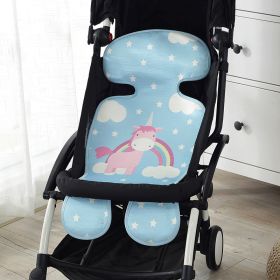 Summer Stroller Cooling Pad 3D Air Mesh Breathable Stroller Mat Mattress Latex Baby Car Seat Cover Cushion (Option: Blue unicorn-33x72cm)