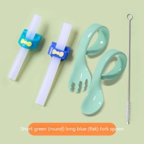 Baby Food Supplement Drink Soup Drink Water Silicone Straw (Option: Green fork spoon)