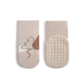 Children's Mid-calf Cute Cartoon Non-slip Dotted Rubber Floor Socks (Option: Khaki-S)