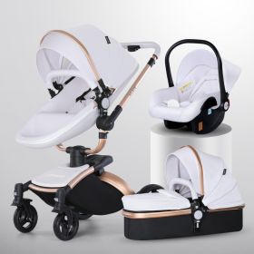 High Landscape Baby Stroller 360-degree Rotation 3-in-1 Basket Foldable (Option: Gold Pole White 3in1)