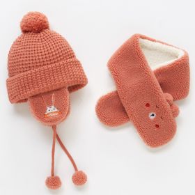 Children's Fleece Warm Hat And Scarf Set (Option: Orange-Hat circumference 40to50cm)