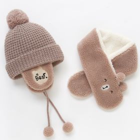 Children's Fleece Warm Hat And Scarf Set (Option: Coffee-Hat circumference 40to50cm)