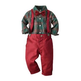 Baby Boy Gentleman Outfit Plaid Print Bowknot T-Shirt and Suspender Pants Set (size: 3-4T)