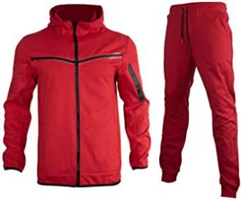 Mens 2 Piece Tracksuit Full Zip Up Hoodies Outfits Sweatsuit Athletic Suits Sports Jogging Track Suits for Men Set (Color: Red, size: XL)