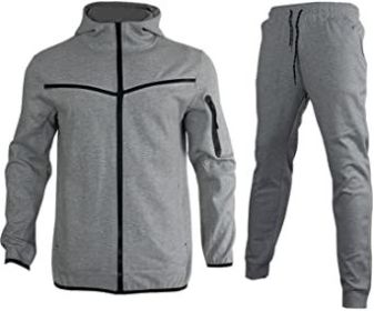 Mens 2 Piece Tracksuit Full Zip Up Hoodies Outfits Sweatsuit Athletic Suits Sports Jogging Track Suits for Men Set (Color: Grey, size: M)