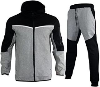 Mens 2 Piece Tracksuit Full Zip Up Hoodies Outfits Sweatsuit Athletic Suits Sports Jogging Track Suits for Men Set (Color: black2, size: S)