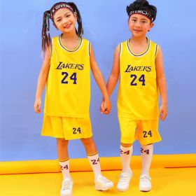 Summer Children&#39;s Basketball Uniform Suit Boys And Girls Jersey Chinese Team Student Uniform Sport Wear Suit (Color: Yellow No.24, size: 130CM)