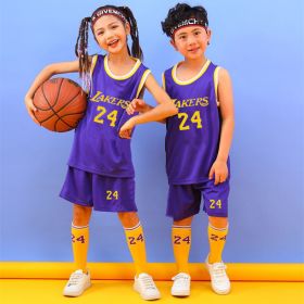 Summer Children&#39;s Basketball Uniform Suit Boys And Girls Jersey Chinese Team Student Uniform Sport Wear Suit (Color: Purple No.24, size: 130CM)