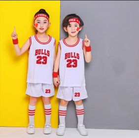 Summer Children&#39;s Basketball Uniform Suit Boys And Girls Jersey Chinese Team Student Uniform Sport Wear Suit (Color: White Bulls, size: 150CM)