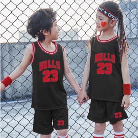 Summer Children&#39;s Basketball Uniform Suit Boys And Girls Jersey Chinese Team Student Uniform Sport Wear Suit (Color: Black Bulls, size: 150CM)