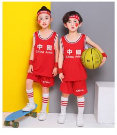 Summer Children&#39;s Basketball Uniform Suit Boys And Girls Jersey Chinese Team Student Uniform Sport Wear Suit (Color: Red China, size: 160CM)