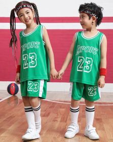 Kids Basketball Set Jerseys Short boys Girls   Youth Training Uniforms Child Sports Clothing maillot Two Pieces (Color: Green, size: S)