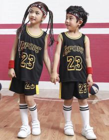 Kids Basketball Set Jerseys Short boys Girls   Youth Training Uniforms Child Sports Clothing maillot Two Pieces (Color: Black, size: 2XL)