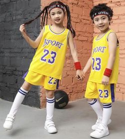 Kids Basketball Set Jerseys Short boys Girls   Youth Training Uniforms Child Sports Clothing maillot Two Pieces (Color: Yellow, size: M)