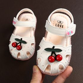 Summer Baby Sandals for Girls Cherry Closed Toe Toddler Infant Kids Princess Walkers Baby Little Girls Shoes Sandals Size 15-30 (Color: White, size: 23)