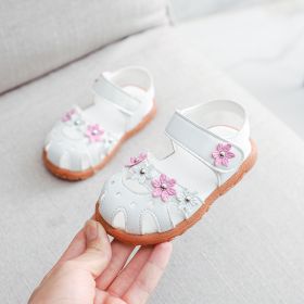 Summer Baby Sandals for Girls Cherry Closed Toe Toddler Infant Kids Princess Walkers Baby Little Girls Shoes Sandals Size 15-30 (Color: Flower White, size: 26)