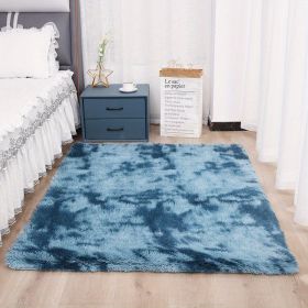 1pc, High Pile Tie-Dyed Shaggy Rug for Living Room and Bedroom - Fire Retardant, Machine Washable, Anti-Skid, Faux Fur, Plush Carpet - Perfect for Nur (Color: Tie-dye Sapphire Blue, size: 31.5*62.99inch)