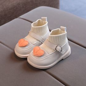 Love Heart Baby Girl Shoes Casual Knitted Infant Walkers Winter Soft Bottom Ankle Boots Plush Warm Snow Boots Kids Sock Shoes (Color: Beige, size: 24(Insole 15cm))