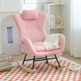 Rocking Chair - with rubber leg and cashmere fabric;  suitable for living room and bedroom (Color: Pink)