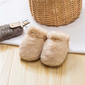 Newborn Baby Solid Color Plush Warm Shoes Outfits In Autumn & Winter (Color: Brown, Size/Age: XS (0-6M))