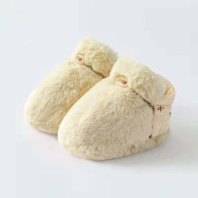 Newborn Baby Solid Color Plush Warm Shoes Outfits In Autumn & Winter (Color: Light Yellow, Size/Age: S (6-12M))