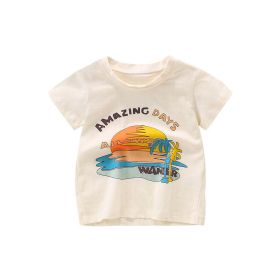 Baby Boy Print Pattern Handsome Boy Summer Clothes T-Shirt (Color: Beige, Size/Age: 90 (12-24M))