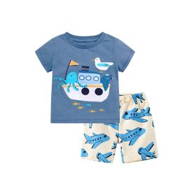 Baby Boy Cartoon Graphic Western Style Clothing Sets (Color: Blue, Size/Age: 130 (7-8Y))