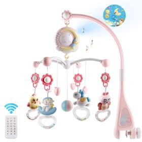 Baby Musical Crib Bed Bell Rotating Mobile Star Projection Nursery Light Baby Rattle Toy (Color: Pink)