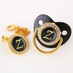 Black Bling Baby Pacifier And Clip Alphabet Letter Nipple (Letter: Z)