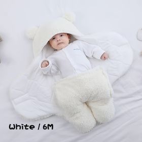 Winter Baby Sleeping Bag Bear Nap Printed Sleeping Bag, Suitable For Babies Aged 0-10 Months, Soft Nap Mat With Removable Pillow (Option: White-6M)