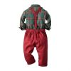 Baby Boy Gentleman Outfit Plaid Print Bowknot T-Shirt and Suspender Pants Set