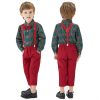 Baby Boy Gentleman Outfit Plaid Print Bowknot T-Shirt and Suspender Pants Set