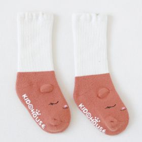 Thick Terry Baby Middle Tube Stereoscopic Anti-skid Floor Socks (Option: Brick red-S)